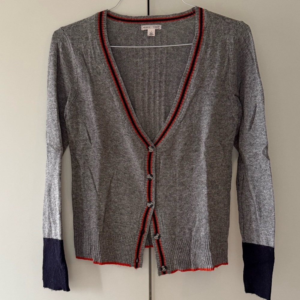 Melrose and Market Gray cardigan sweater with orange Accent - size small